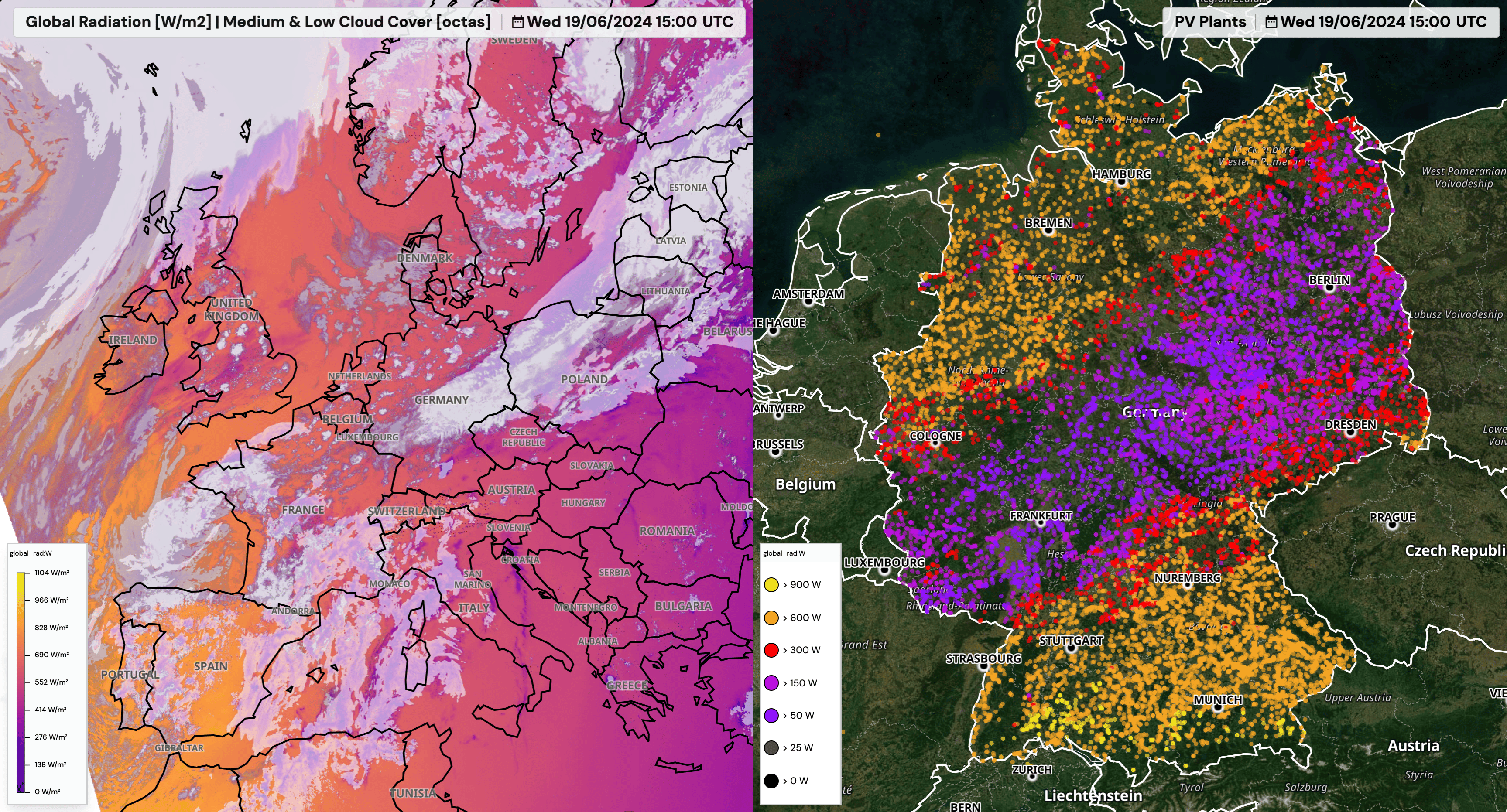 Global radiation pv plants germany 2025