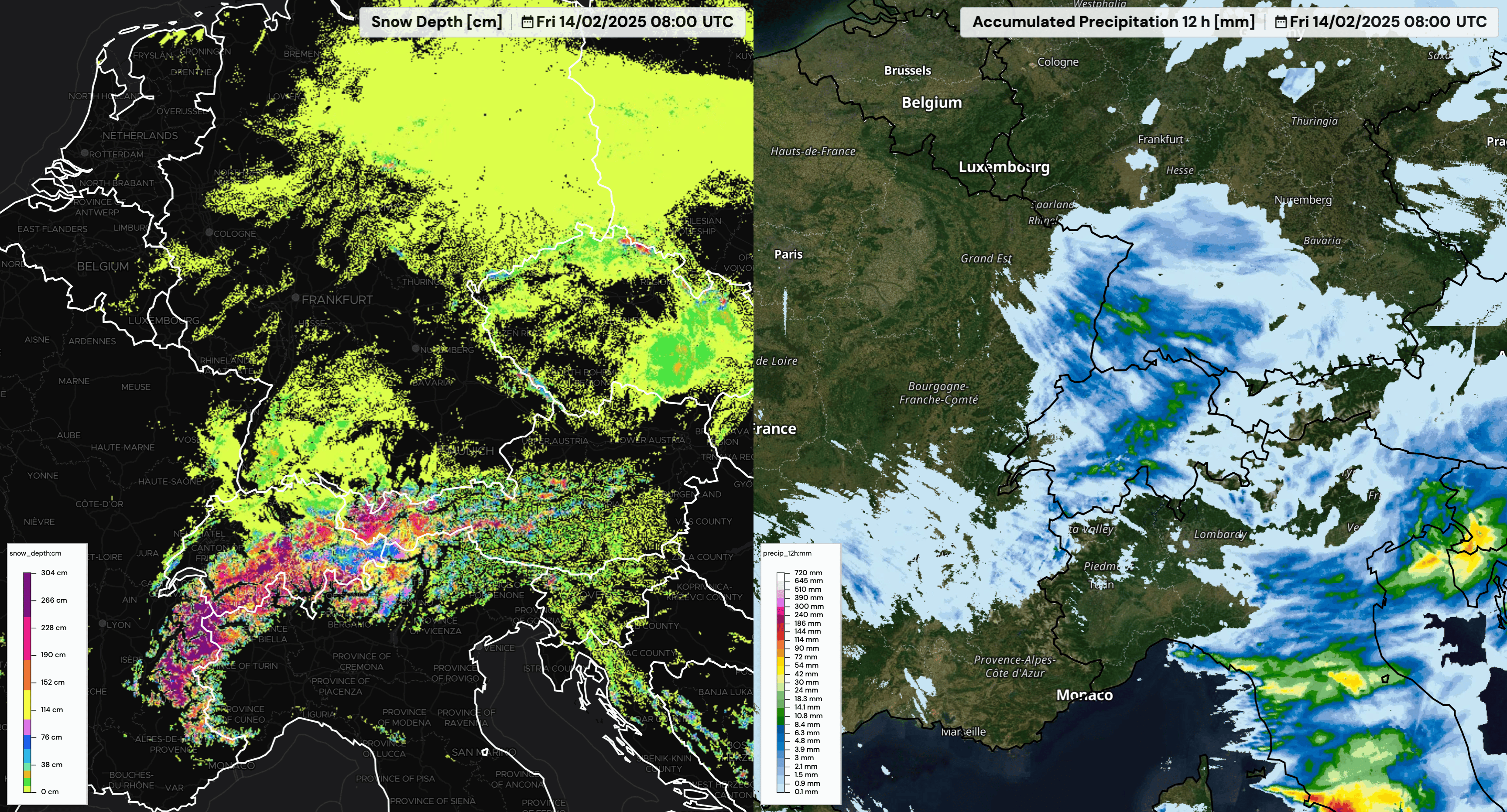 Snow depth accumulated precip