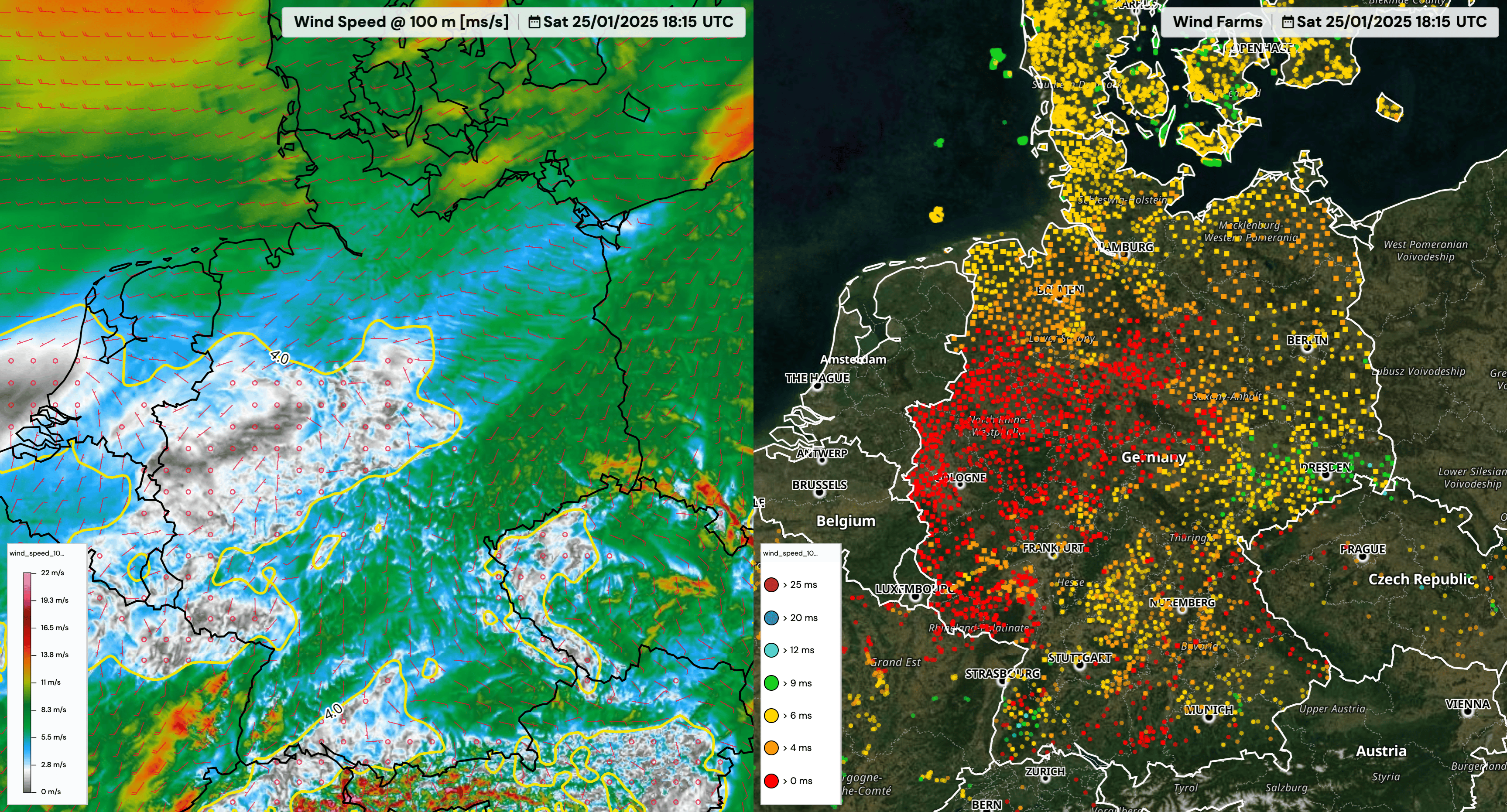 Wind speed wind farms germany 2025