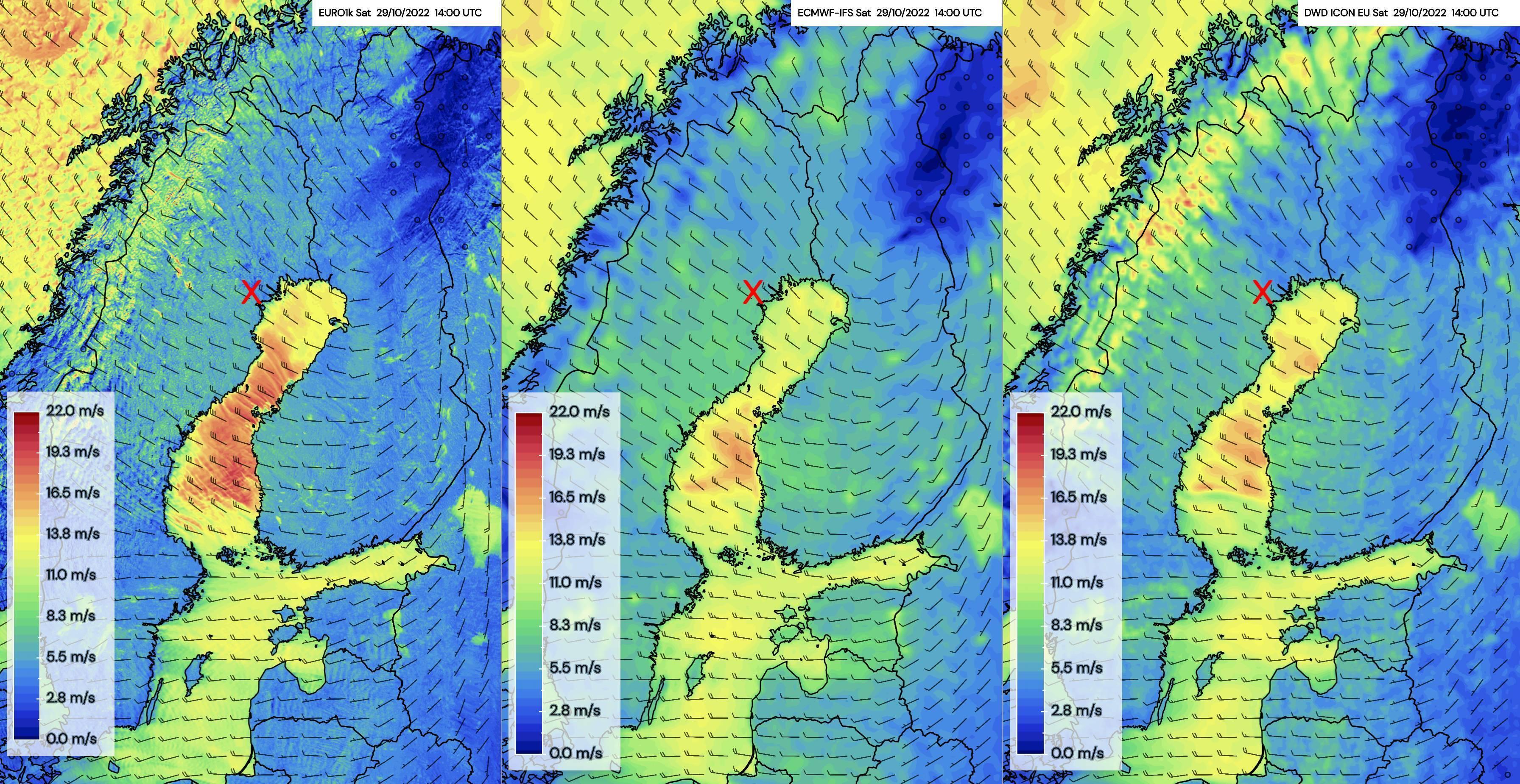 Wind Speed in Northern Sweden on October 29th 2022