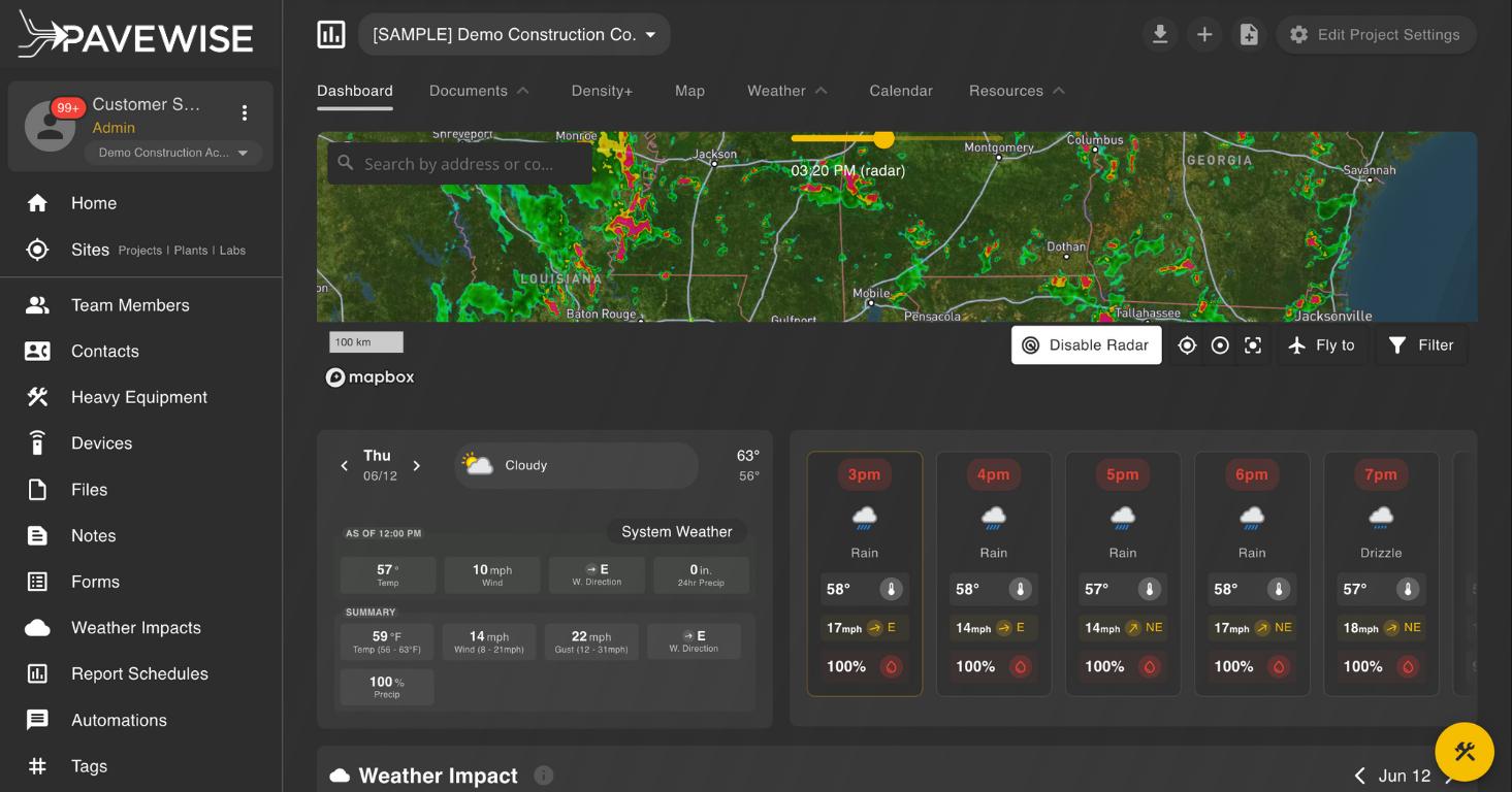 Pavewise platform with Meteomatics weather data