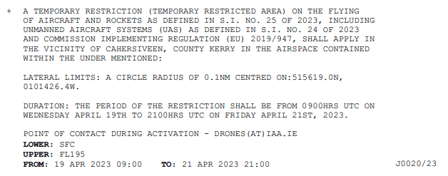 NOTAM veröffentlicht von der IAA