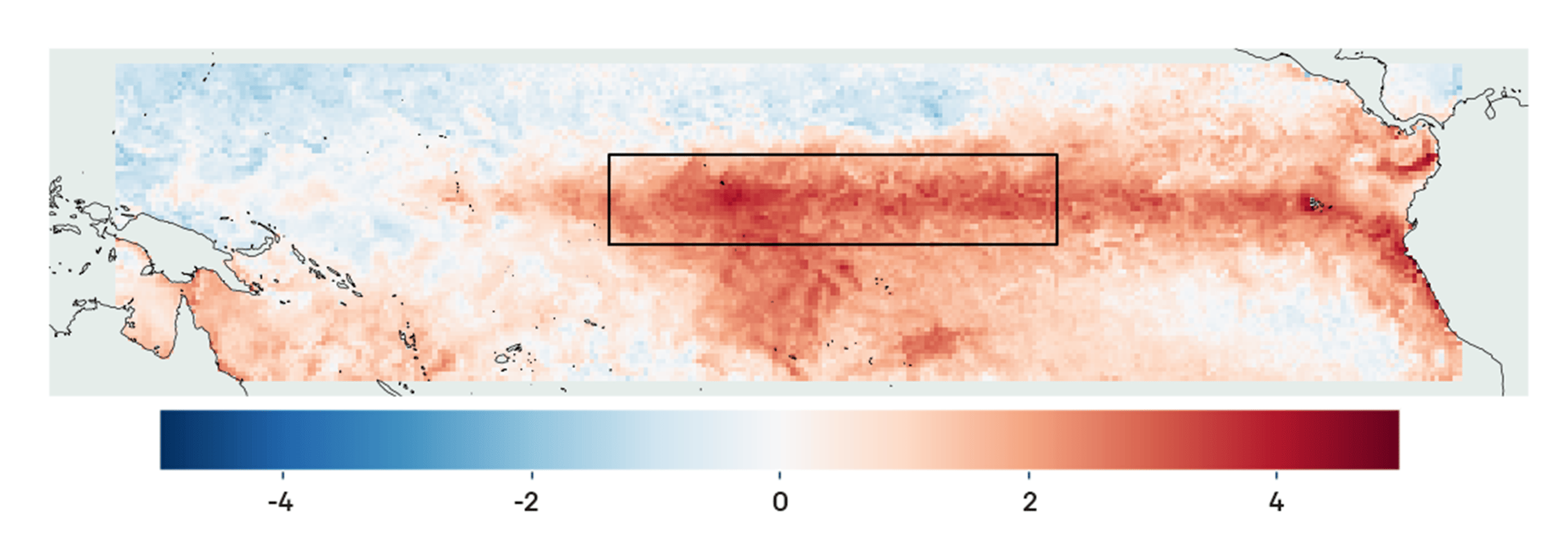 Sea surface temperature in the El Niño region during December 2016, corresponding to one of the strongest El Nino in recent history