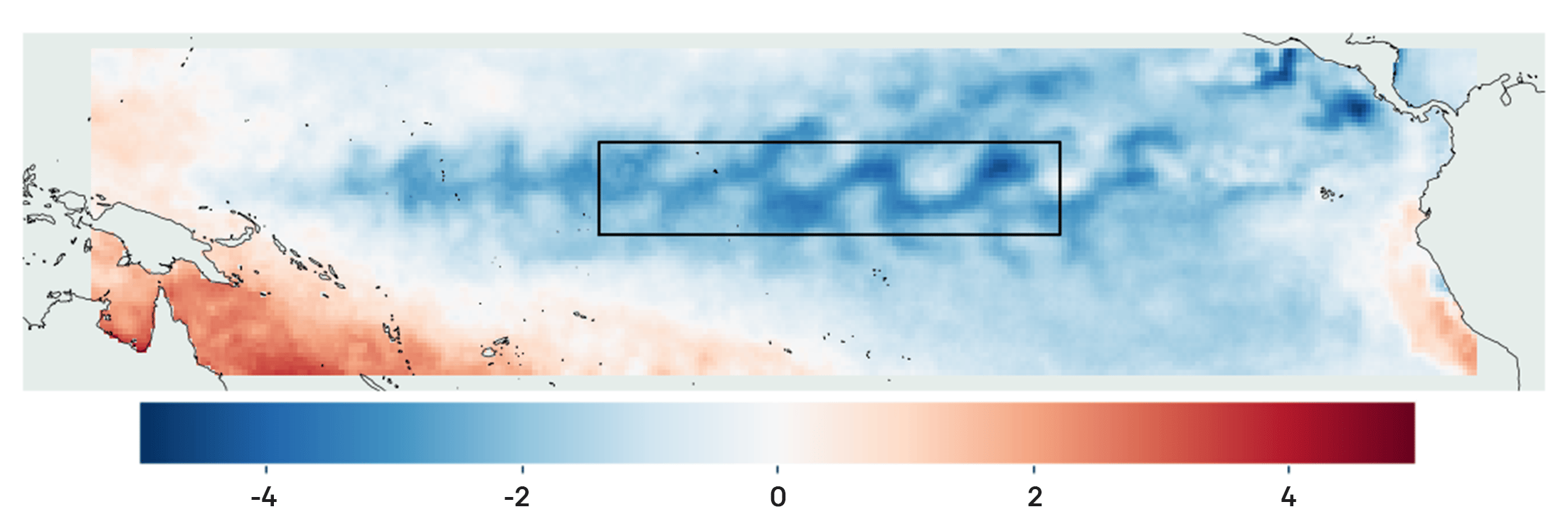 Sea surface temperature in the El Niño region during January 2011, corresponding to one of the strongest La Nina events in recent history