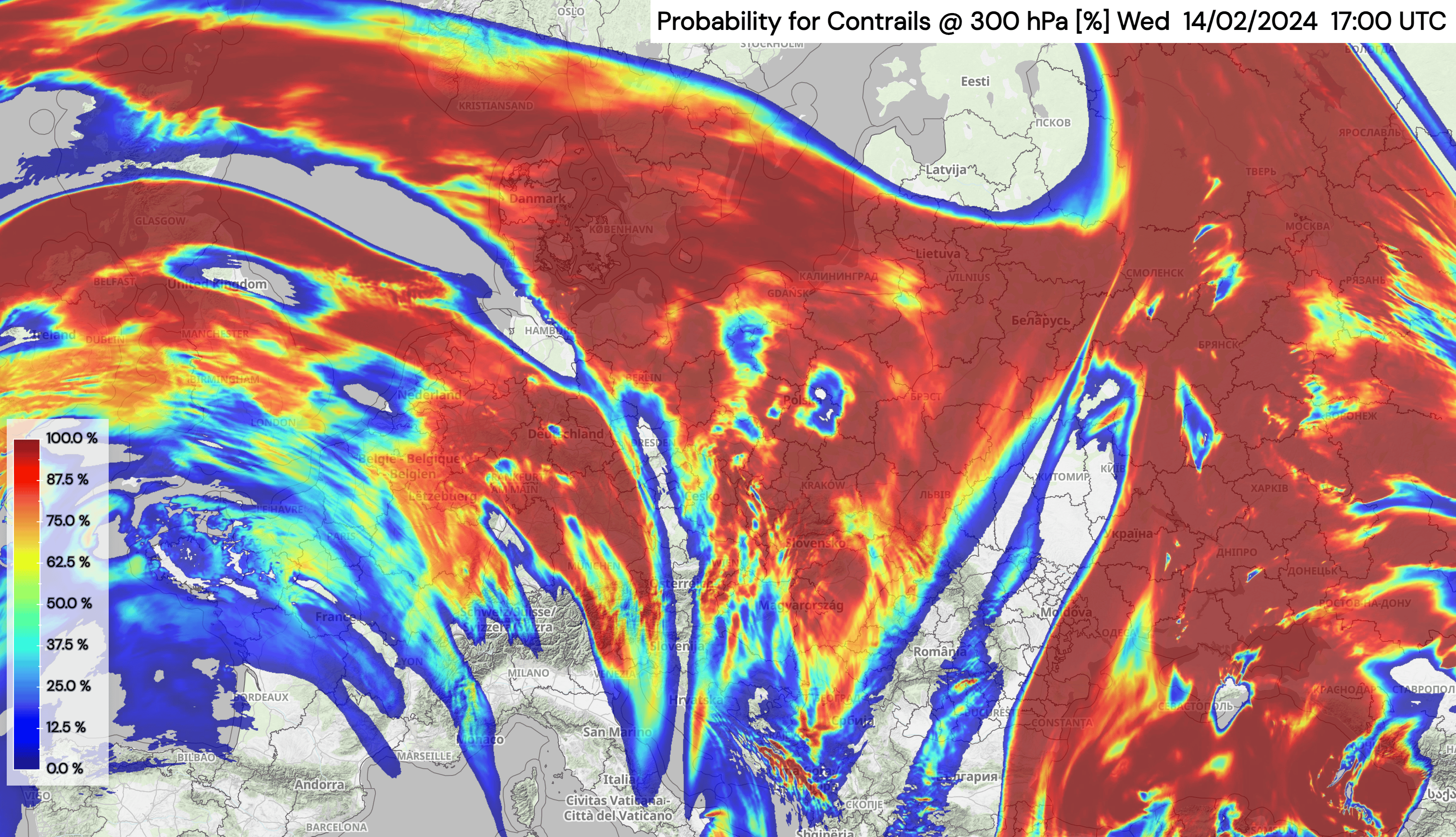 Contrail probability 300h Pa