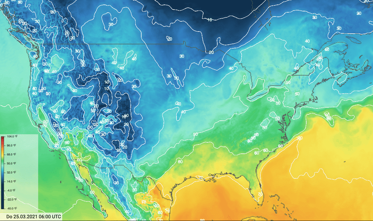 Isolines temperature fahrenheit