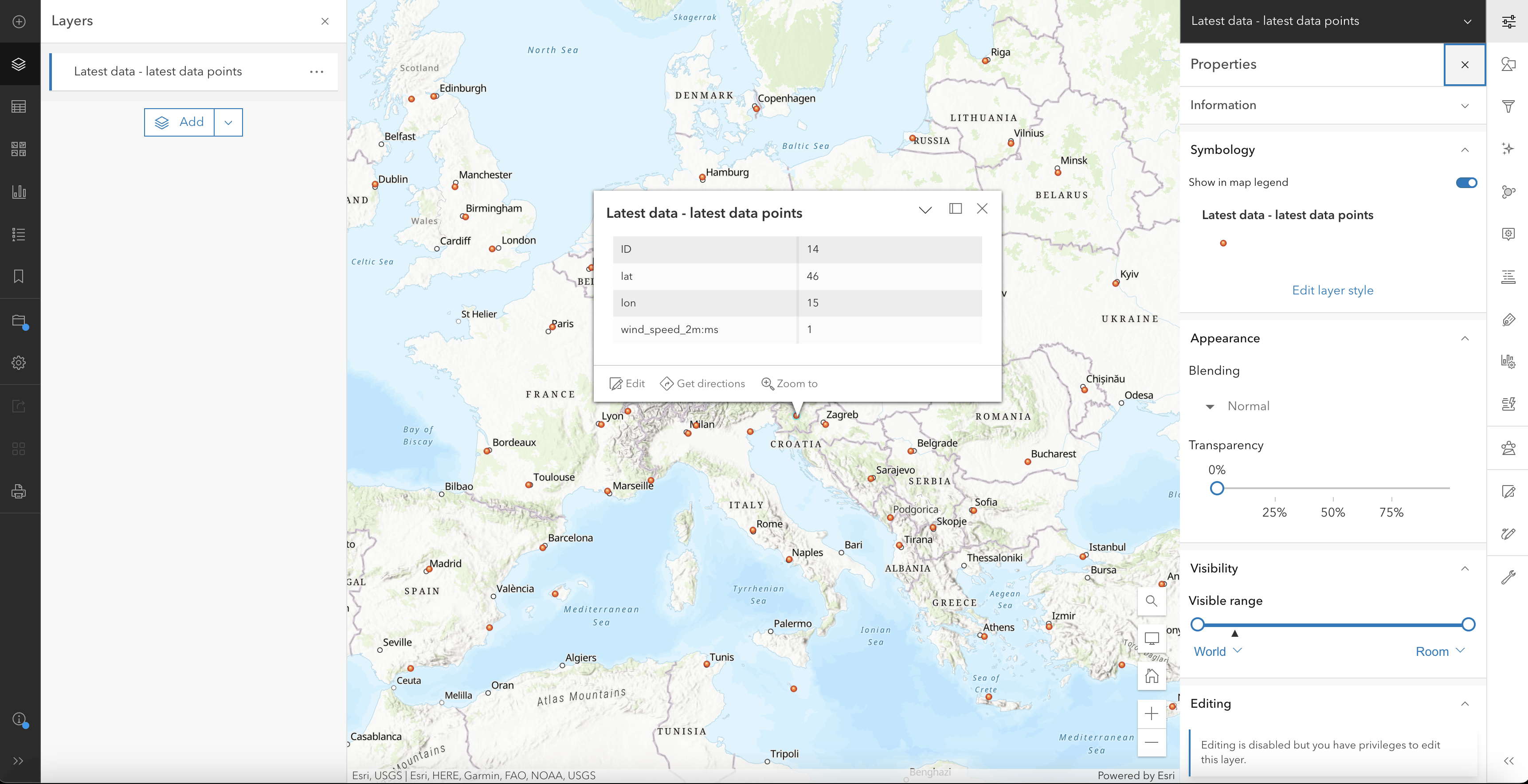 Figure 7: wind speed data, downloaded from the API and reformatted as a GeoJSON