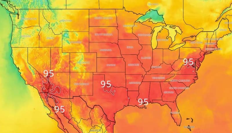 July 27, 2023 snapshot using MetX shows temperatures reaching more than 90ºF